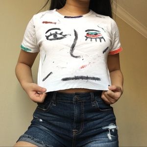 Abstract Face Hand Painted Cotton Crop Top